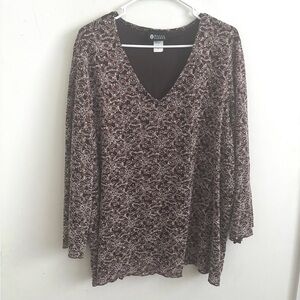 Embroidered Brown Lace Blouse 3X Floral Boho Artsy Mature Elegant Evening Party